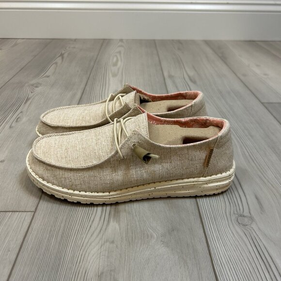 Hey Dude Shoes - Hey Dude Womens 8 Wendy Chambray Slip On Shoe Sneakers Lightweight White Nut